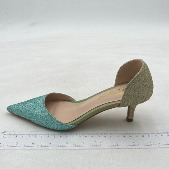 FOWT Green Pointed Toe Kitten Heel Pumps Slip On Two Toned D'Orsay Sandals - Picture 2 of 8